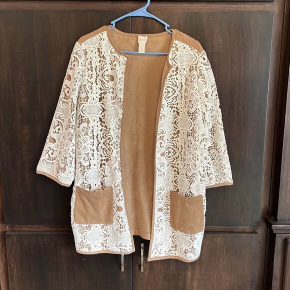 Chico’s Faux-Suede Lace Duster Cardigan Jacket Large - Picture 2 of 7